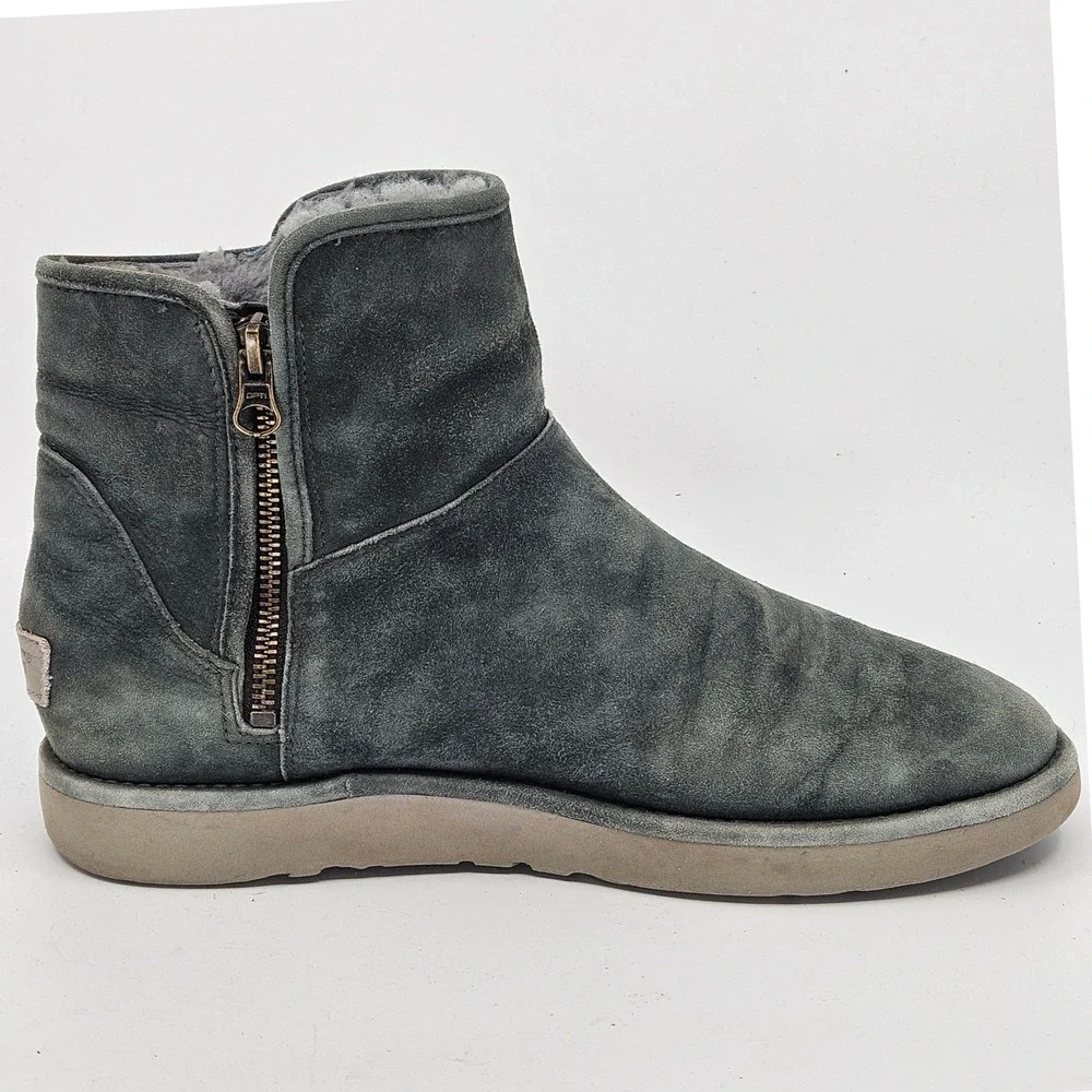 UGG Men's Freamon Zip Slate Suede Sheepskin Lined‎ Ankle Boots Sz 40 Casual Cozy